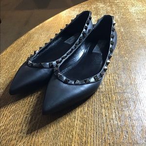 Valentino Black Leather Flats with Pewter Studs